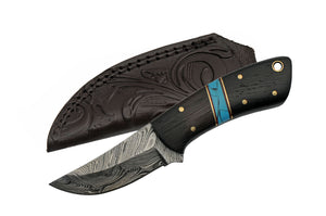 6" Black Blue Wenge Junior Damascus Steel Skinning Knife - Frontier Blades