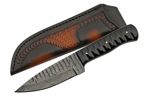9" Black Horn Sharktooth Damascus Skinning Knife - Frontier Blades