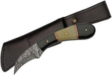 Bone Horn Real Damascus Skinning Knife W/ Precision Hook Blade & Authentic Leather Sheath (DM-1260HN)