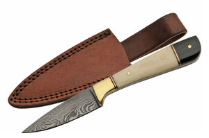 7" Bone Horn Handmade Damascus Skinning Knife - Frontier Blades