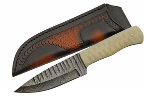 9" Bone Sharktooth Damascus Skinning Knife - Frontier Blades