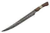 22" Bone Walnut Damascus Steel Sword - Frontier Blades