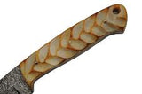 8" Burnt Bone Leaf Hunter Damascus Skinning Knife - Frontier Blades