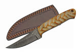 8" Burnt Bone Leaf Hunter Damascus Skinning Knife - Frontier Blades
