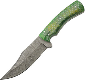 9.75" Damascus Green Viper Hunter Skinning Knife