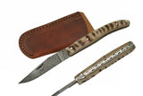 8.25" Damascus Ram Horn Folding Pocket Knife (DM-1086) - Frontier Blades