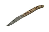8.25" Damascus Ram Horn Folding Pocket Knife (DM-1086) - Frontier Blades
