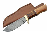 9.5" Damascus Stacked Leather Handmade Skinning Knife - Frontier Blades