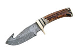 9" Damascus Steel Gut Hook Hunting Knife (DM-1008) - Frontier Blades