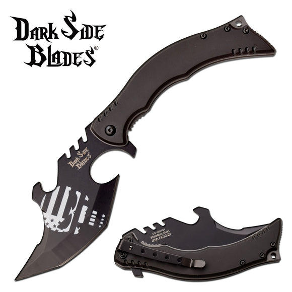 Dark Side Blades Fantasy Skull U.S. Flag Design Acid Etched Cool Knife (DS-A087GY)