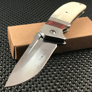 8.25" Elk Ridge Bone Handle Assisted Hunting Pocket Knife (ER-A167BN) - Frontier Blades