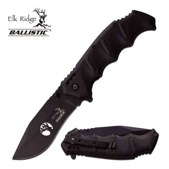 Elk Ridge Ballistic Heavy Duty Black Pocket Knife - Frontier Blades