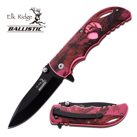 Elk Ridge Ballistic Pink Camo Spring Assisted Pocket Knife - Frontier Blades