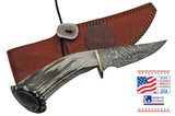 10" Elk Antler USA Handmade Damascus Skinning Knife - Frontier Blades
