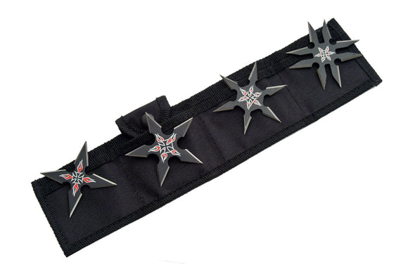 Four Black Ninja Flames Throwing Star Set For Sale - Frontier Blades