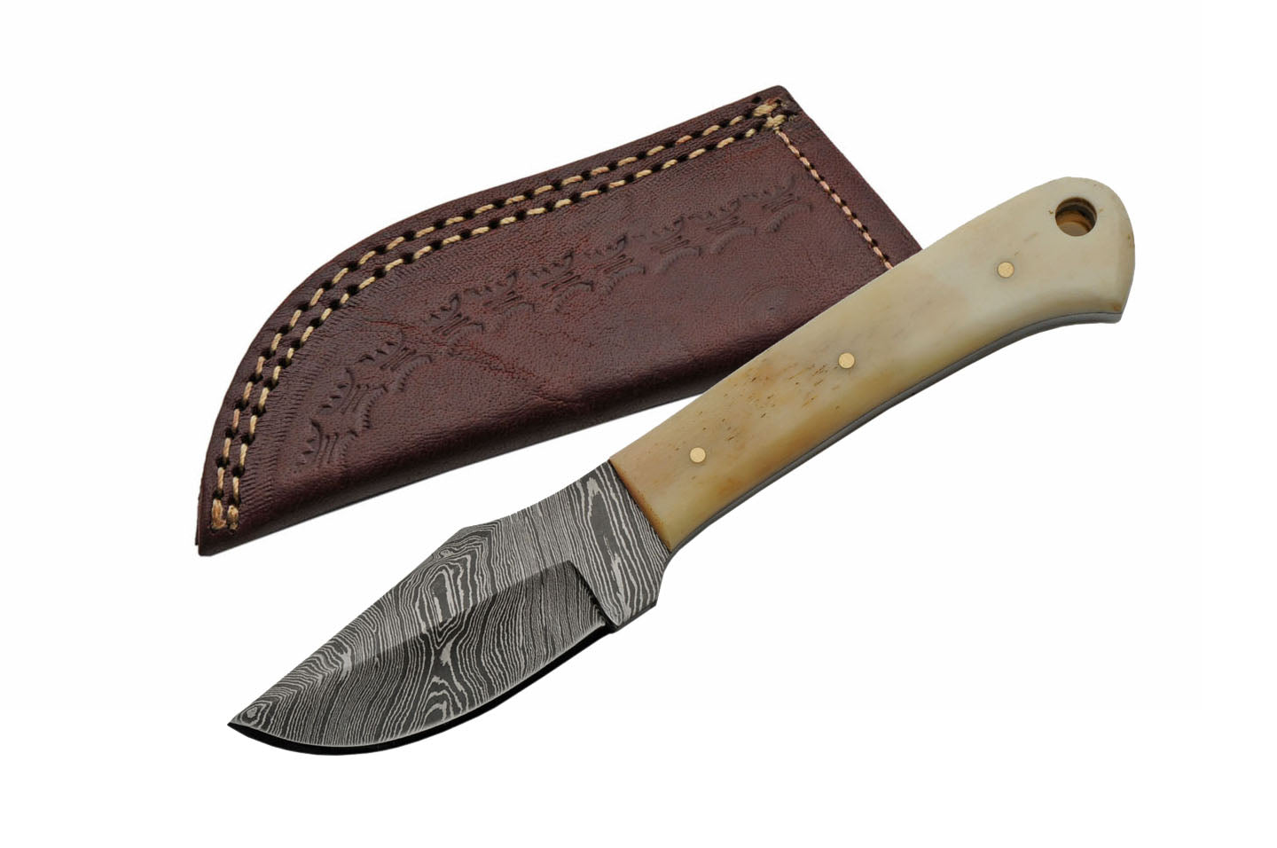 8 Long skinning knife, 4 full tang gut hook blade, hand forged Damascus  steel, available in 3 scales, includes Cow Leather sheath - Damacus Depot,  Inc.