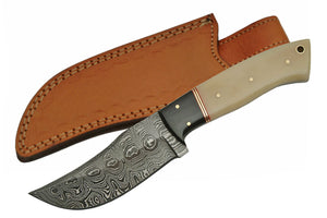 9" Hand Forged Raindrop Damascus Steel Skinning Knife - Frontier Blades