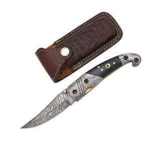 Handmade Custom Real Damascus Knife Real Horn Folding Pocket Blade (DM-201H)