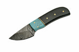 5.5" Handmade Blue Horn Damascus Steel Knife - Frontier Blades
