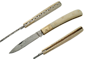 Handmade Custom Damascus Steel Folding Knife - Frontier Blades
