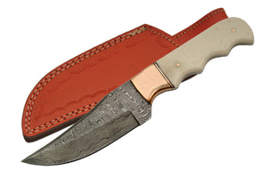 9.25" Handmade Damascus Copper Bolster Bone Skinner Knife - Frontier Blades
