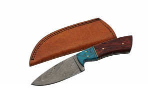 8" Handmade Damascus Redwood Hunting Skinning Knife - Frontier Blades