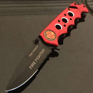 Tac Force Red Fire Fighter Assisted Rescue Pocket Knife (TF-611FDR) - Frontier Blades