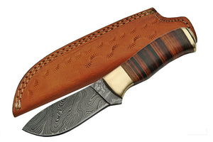 8.5" Leather Damascus Skinning Knife - Frontier Blades