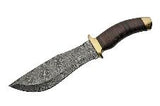 13" Leather Stacked Damascus Tracker Skinning Knife - Frontier Blades