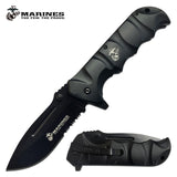 8.75" USMC Marines Military Black Pocket Knife (MA1059BKS) - Frontier Blades