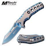 8" MTech USA Blue Silver Spring Assisted Pocket Knife - Frontier Blades