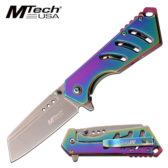 MTech USA Heavy Duty Tanto Blade Rainbow Colorful Unique Pocket Knife (MT-A1174RB)