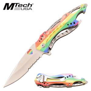 MTech USA Rainbow Heart Design Spring Assisted Cool Pocket Knife (MT-A705RB)
