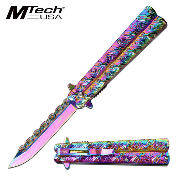 MTech USA Spring Assisted Rainbow Butterfly Knife (MT-A1173RB) - Frontier Blades