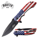8.25" MASTER USA FLAG SPRING ASSISTED TACTICAL FOLDING POCKET KNIFE Open Assist - Frontier Blades