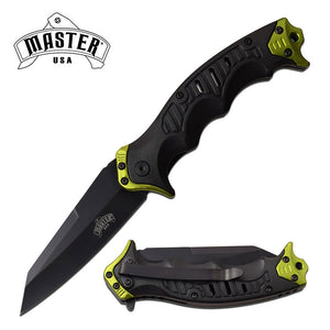 Master USA Green & Black ABS Textured Grip Spring Assisted Pocket Knife (MU-A074YL)