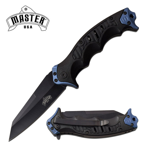 Master USA Heavy Duty Blue & Black Injection Molded Spring Assisted Pocket Knife (MU-A074BL)