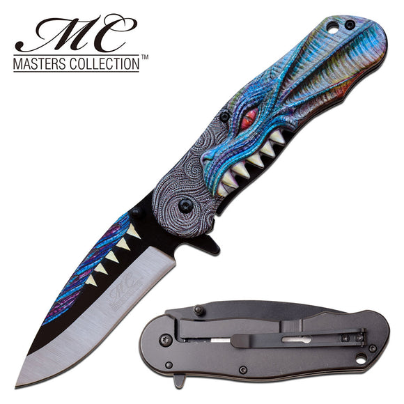 Masters Collection Blue Fantasy Dragon Textured Colorful Pocket Knife (MC-A060GY)