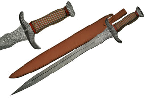 30" Needle Tooth Damascus Steel Antique Sword - Frontier Blades