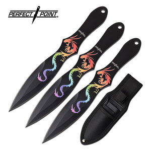 6.5" Perfect Point PP-116S-3DR Dragon Design Throwing Knife Set w/ Sheath - Frontier Blades