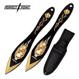 7.0" Perfect Point PP-117-2TD Flame Skull Throwing Knife Set w/ Sheath - Frontier Blades