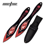 7.0" Perfect Point PP-117-2RD Flame Skull Throwing Knife Set w/ Sheath - Frontier Blades
