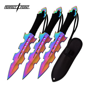 Perfect Point Rainbow Titanium Coated 3 Piece Throwing Knives (PP-110-3RB)