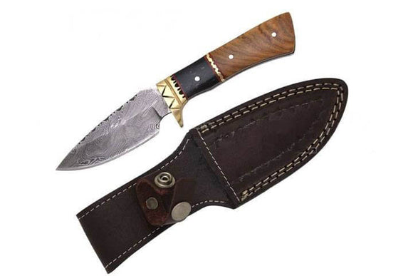 Precision Damascus Skinning Knife Micarta Wood Buffalo Horn Handle (DM-512HW)