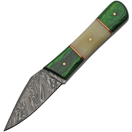 Precision Real Damascus Skinning Knife With Green Wood Handle (DM-1258GN)