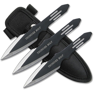 5.5" Perfect Point RC-595-3 Black Silver Throwing Knife Set w/ Sheath - Frontier Blades