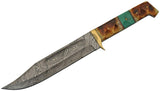 Real Damascus Knife For Sale Textured Burnt Bone Hunting Bowie (DM-1256)