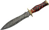 Real Damascus Knife Red Black Braided Wood Dagger (DM-1272)