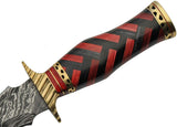 Real Damascus Knife Red Black Braided Wood Dagger's Handle W/ Brass Guard & Pommel (DM-1272)