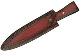 Real Damascus Knife Red Black Braided Wood Dagger's Top Grain Leather Sheath W/ Belt Loop (DM-1272)